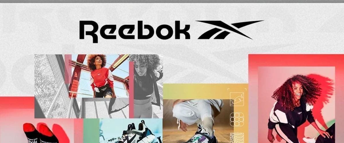 Reebok logosu ve Reebok ayakkabı, giyim kolajı